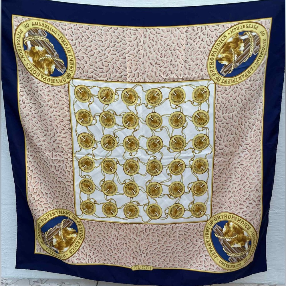Gucci White and Navy Scarf with Gold Accents - Picture 2 of 8
